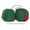 3 Inch Dark Green Furry Dice with RED GLITTER DOTS