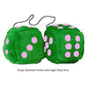 3 Inch Emerald Green Furry Dice with Light Pink Dots