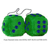 3 Inch Emerald Green Furry Dice with ROYAL NAVY BLUE GLITTER DOTS