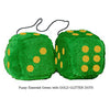 3 Inch Emerald Green Furry Dice with GOLD GLITTER DOTS