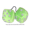 3 Inch Lime Green Fluffy Dice with SILVER GLITTER DOTS