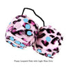 3 Inch Pink Leopard Fluffy Dice with Light Blue Dots