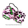 3 Inch Pink Leopard Fluffy Dice with Dark Green Dots