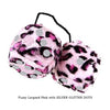 3 Inch Pink Leopard Fluffy Dice with SILVER GLITTER DOTS
