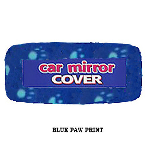 Fuzzy Rear View Mirror Cover - Blue Paw Print