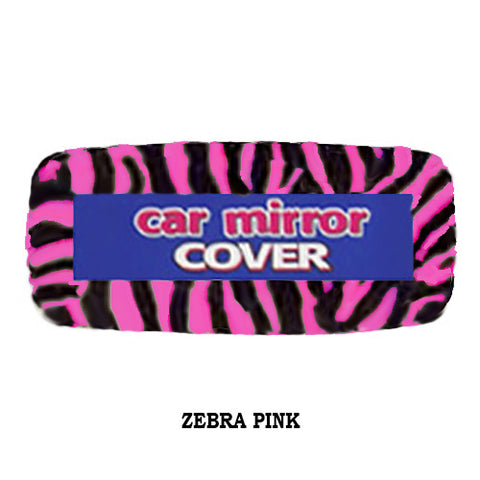 Fluffy Rear View Mirror Cover - Zebra Pink