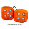 4 Inch Orange Fuzzy Dice with Light Blue Dots