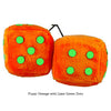 4 Inch Orange Fuzzy Dice with Lime Green Dots