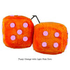 4 Inch Orange Fuzzy Dice with Light Pink Dots