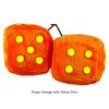 4 Inch Orange Fuzzy Dice with Yellow Dots