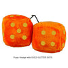 4 Inch Orange Fluffy Dice with GOLD GLITTER DOTS