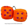 4 Inch Orange Fluffy Dice with HOT PINK GLITTER DOTS