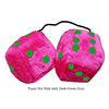 3 Inch Hot Pink Furry Dice with Dark Green Dots