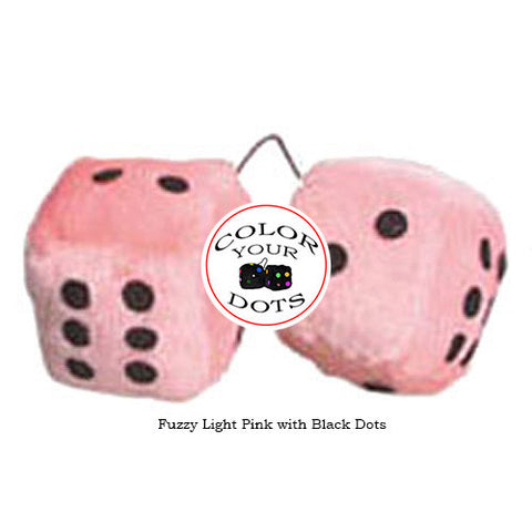 3 Inch Light Pink Fuzzy Car Dice with Black Dots