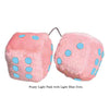 4 Inch Light Pink Fuzzy Car Dice with Light Blue Dots
