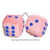 3 Inch Light Pink Fuzzy Car Dice with Royal Navy Blue Dots