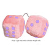 4 Inch Light Pink Fuzzy Car Dice with Lavender Purple Dots