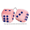 3 Inch Light Pink Fuzzy Car Dice with ROYAL NAVY BLUE GLITTER DOTS