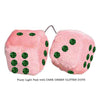 3 Inch Light Pink Fuzzy Car Dice with DARK GREEN GLITTER DOTS