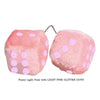 4 Inch Light Pink Fuzzy Car Dice with LIGHT PINK GLITTER DOTS