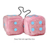 3 Inch Pink Fuzzy Car Dice with Light Blue Dots
