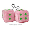 3 Inch Pink Fuzzy Car Dice with Dark Green Dots