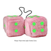 4 Inch Pink Fuzzy Car Dice with Lime Green Dots