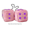 4 Inch Pink Fuzzy Car Dice with Royal Purple Dots