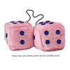 4 Inch Pink Fuzzy Car Dice with ROYAL NAVY BLUE GLITTER DOTS