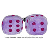 4 Inch Lavender Purple Fluffy Dice with HOT PINK GLITTER DOTS