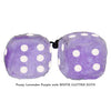 4 Inch Lavender Purple Fluffy Dice with WHITE GLITTER DOTS
