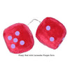 3 Inch Red Fuzzy Car Dice with Lavender Purple Dots
