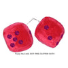 3 Inch Red Fuzzy Car Dice with HOT PINK GLITTER DOTS