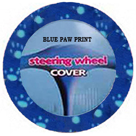 Fuzzy Steering Wheel Cover - Blue Paw Print