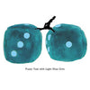 3 Inch Teal Fuzzy Dice with Light Blue Dots