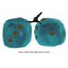 3 Inch Teal Fuzzy Dice with Dark Brown Dots