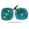 3 Inch Teal Fuzzy Dice with Lime Green Dots