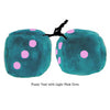 3 Inch Teal Fuzzy Dice with Light Pink Dots