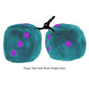 4 Inch Teal Fluffy Dice with Royal Purple Dots