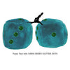 3 Inch Teal Fuzzy Dice with DARK GREEN GLITTER DOTS