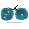 4 Inch Teal Fluffy Dice with SILVER GLITTER DOTS