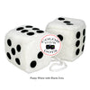 4 Inch White Fuzzy Car Dice with Black Dots