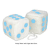 3 Inch White Fuzzy Car Dice with Light Blue Dots