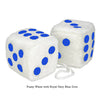 4 Inch White Fuzzy Car Dice with Royal Navy Blue Dots