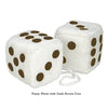 4 Inch White Fuzzy Car Dice with Dark Brown Dots