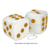 4 Inch White Fuzzy Car Dice with Light Brown Dots