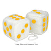 4 Inch White Fuzzy Car Dice with Goldenrod Dots