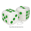 3 Inch White Fuzzy Car Dice with Dark Green Dots