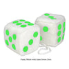 3 Inch White Fuzzy Car Dice with Lime Green Dots