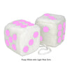 4 Inch White Fuzzy Car Dice with Light Pink Dots